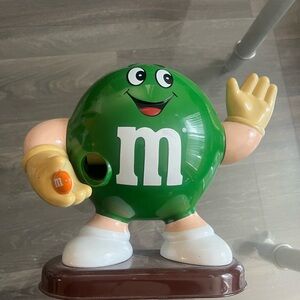 Vintage 1992 M&M's Peanut Man Candy Dispenser Holding orange M&M 9" Tall